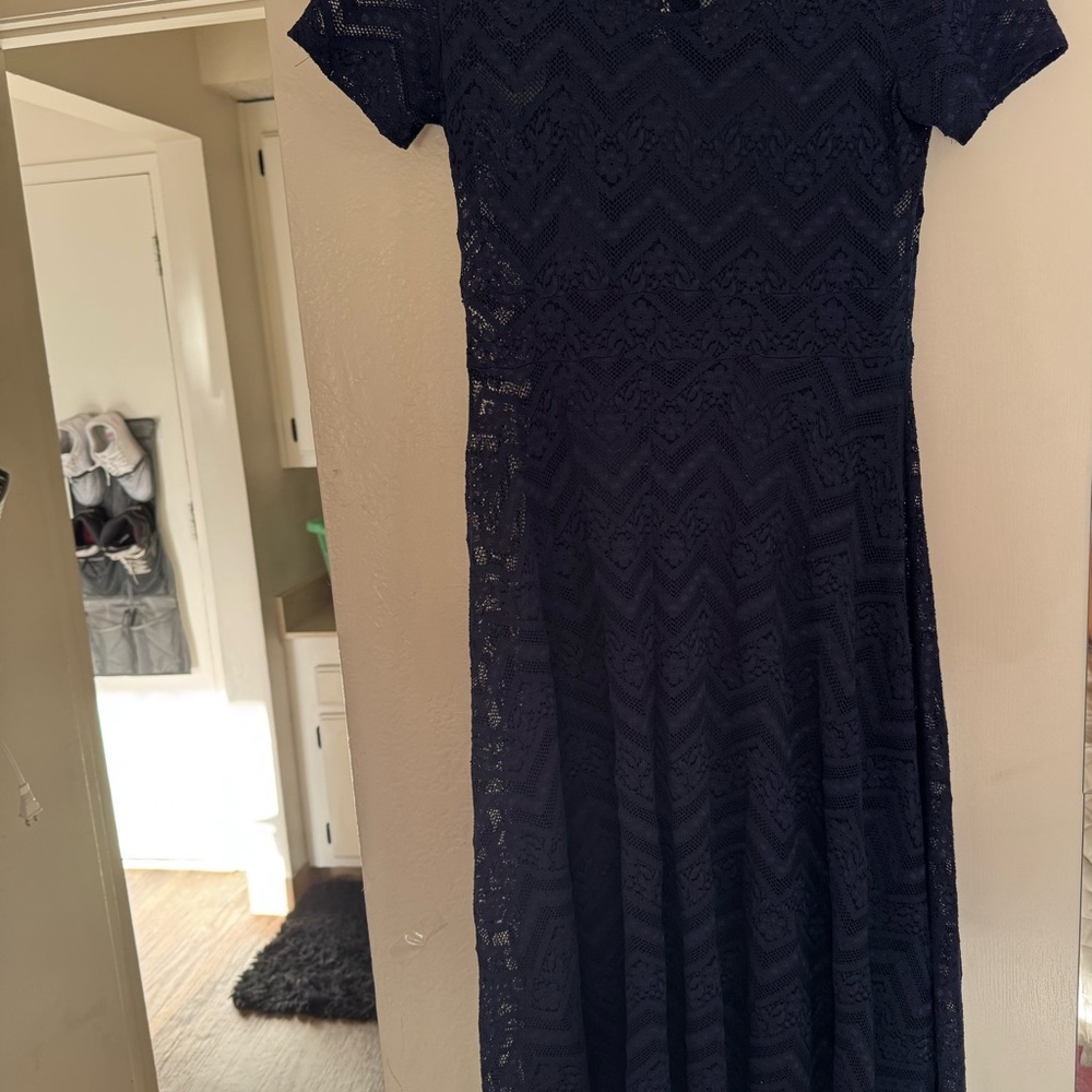 Jessica Simpson Maternity Navy Blue Short Sleeve Lace Dress